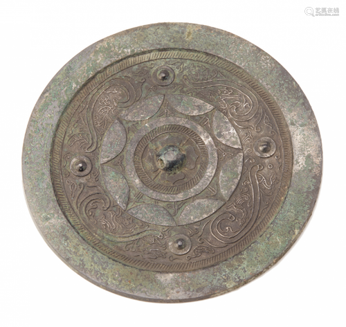 A BRONZE 'FOUR GUARDIAN GODS OF THE EARTH' MIRROR