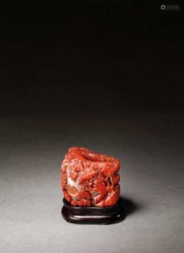 清中期南红玛瑙巧雕『喜鹊登梅』水盂