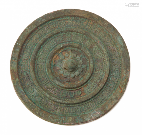 AN INSCRIBED BRONZE MIRROR