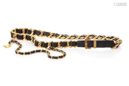 CHANEL LEATHER WEAVE DRAPED CHAIN BELT