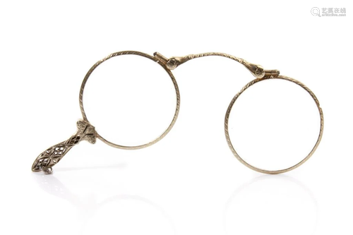 WHITE GOLD LORGNETTE GLASSES, 19g