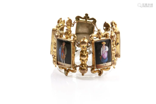 ANTIQUE GOLD FILLED & PORCELAIN BRACELET