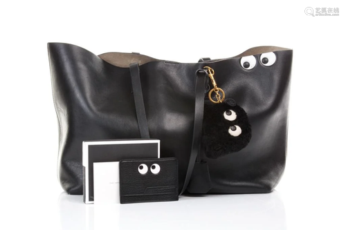 ANYA HINDMARCH BLACK 'EYES' TOTE WITH CO…