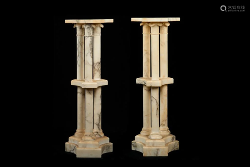 PAIR OF VARIEGATED ITALIAN MARBLE PEDESTALS