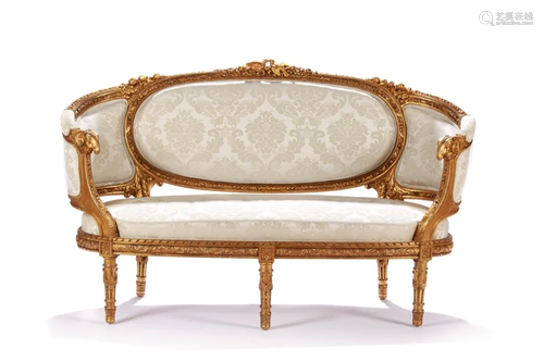 19TH C FRENCH GILTWOOD CARVED SETTEE