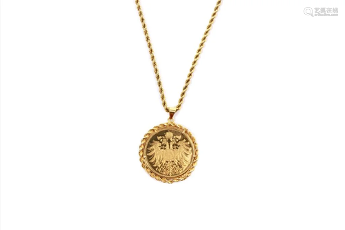 AUSTRIAN GOLD COIN MOUNTED AS PENDANT, 39g