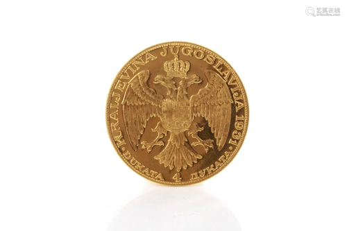 1931 YUGOSLAVIA YELLOW GOLD COIN, 14g