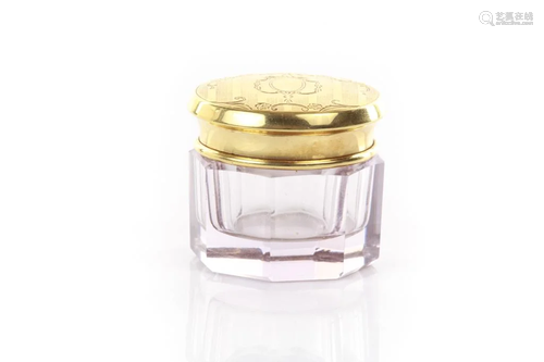 GLASS POWDER JAR WITH 14K YELLOW GOLD LID