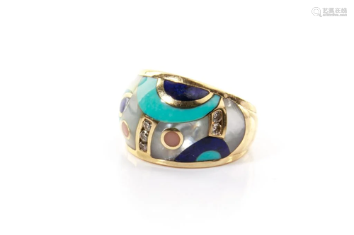 ASHER GOLD & MIXED INLAY COCKTAIL RING, 10g