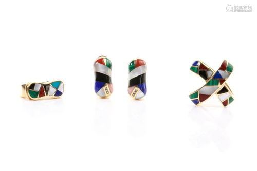 A SUITE OF ASHER MIXED INLAY GOLD JEWELLER…