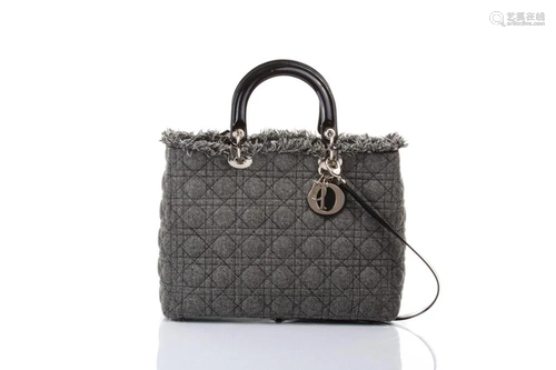 LADY DIOR LARGE GREY TWEED HANDLE BAG