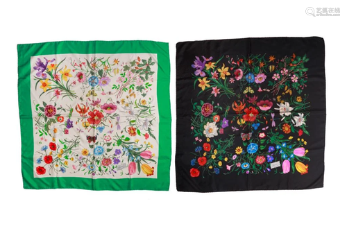 TWO GUCCI FLORA SILK SCARVES