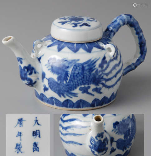 青花鳳紋茶壺 大明萬曆年製款