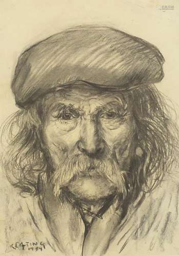 After Keating - Portrait of a Bohemian gentleman, charcoal drawing, mounted, framed and glazed, 34cm