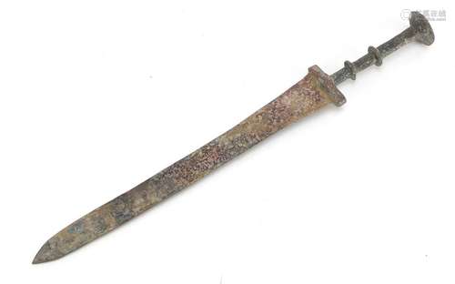 Islamic patinated bronze short sword, 38cm in length : For Further Condition Reports Please Visit