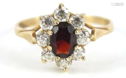 9ct gold garnet and clear stone ring, size P, 2.1g : For Further Condition Reports Please Visit