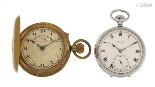 Two gentlemen's pocket watches comprising Vertex Revue and a Rocar Superior Time Keeper Half Hunter,