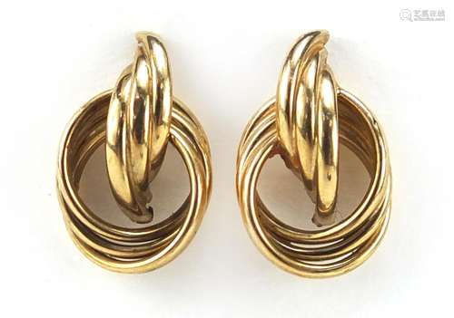 Pair of 9ct gold knot design earrings, 1.6cm in length, 1.6g : For Further Condition Reports