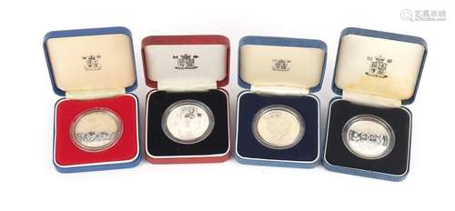 Four silver proof commemorative crowns/five pound coins with cases : For Further Condition Reports