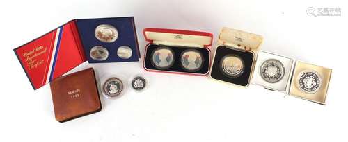 Silver proof coins including the Government of St Helena silver proof fifty pence coin collection