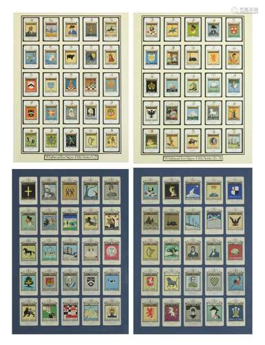 Four framed displays of Whitbread in advertising trade cards including the complete first series,