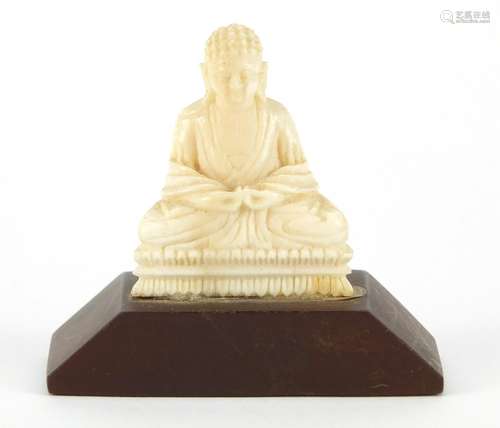 Antique carved ivory Buddha on later stand, 5.5cm high : For Further Condition Reports Please