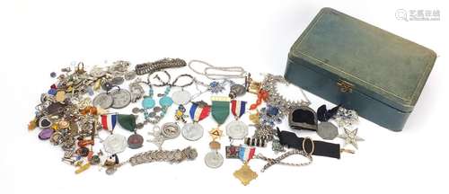 Antique and later costume jewellery and medallions including loose stones, rings, pendants and