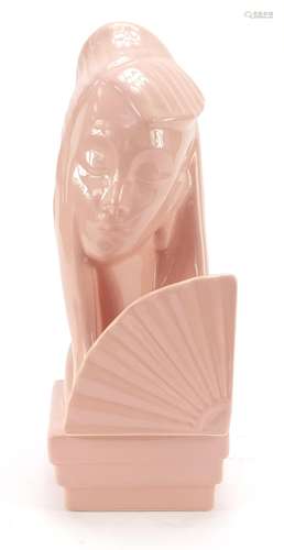 1960's style pink glazed porcelain lamp in the form of a Chinese girl, 38cm high : For Further