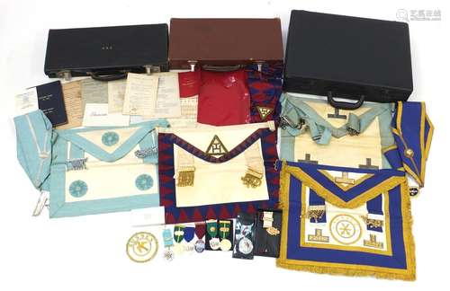 Masonic regalia arranged in three cases including sashes : For Further Condition Reports Please