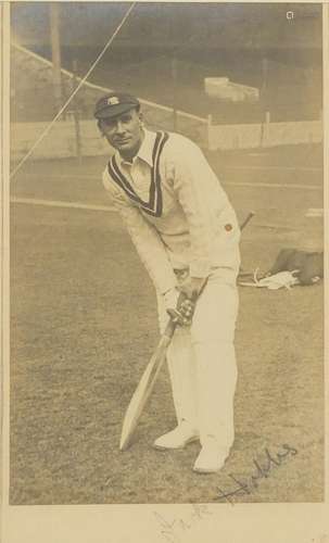 Cricketing interest signed photograph of Jack Hobbs, mounted, framed and glazed, 22.5cm x 17.5cm :