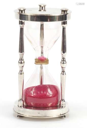 French silver plated hour glass by Christofle, 16cm high : For Further Condition Reports Please