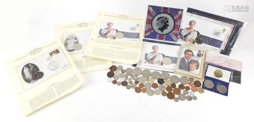 Antique and later British coins including some silver, five pound coins and commemorative crowns :