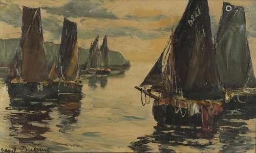 Moored boats, Impressionist oil on canvas, mounted, framed and glazed, 57cm x 34.5cm : For Further