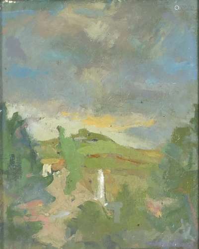 Jamie Ogilvie - Evening sky over rubbish tip, Lisdoonvarna, oil on panel, details verso, framed,