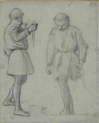 Attributed to Henry Stacy Marks - Two men, 19th century pencil on paper, framed and glazed, 23.5cm x