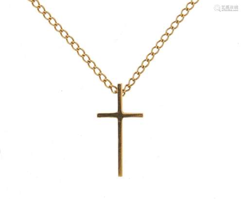 9ct gold cross pendant, 4.3cm in length, on a 9ct gold necklace, 48cm in length, 1.6g : For