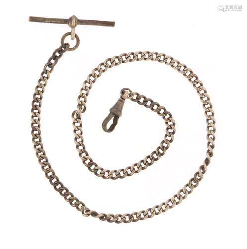 Silver watch chain with T-bar, 36cm in length, 19.4g : For Further Condition Reports Please Visit