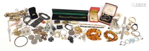 Antique and later costume jewellery and boxes including enamel, buckle, earrings and necklaces : For