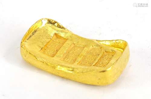 Chinese gold coloured metal ingot, impressed marks, 6cm wide : For Further Condition Reports