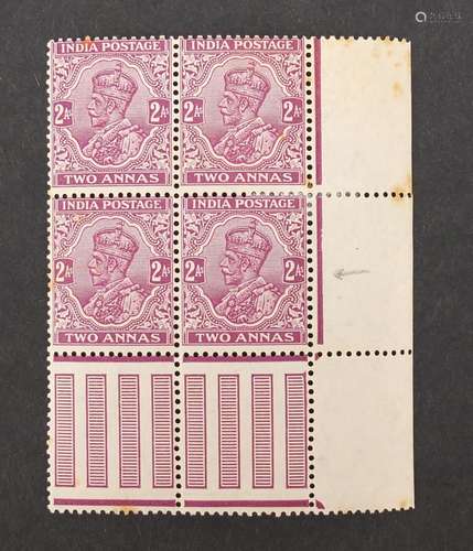 Block of four Indian two annas stamps, type 59 : For Further Condition Reports Please Visit Our