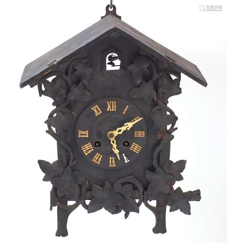 Black Forest cuckoo clock with Roman numerals and bone hands 48cm x 39cm : For Further Condition