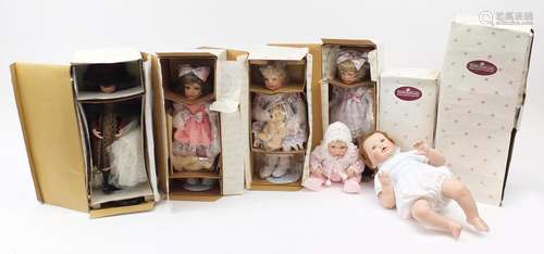 Six Ashton Drake Gallery dolls with boxes, the largest 40cm high : For Further Condition Reports