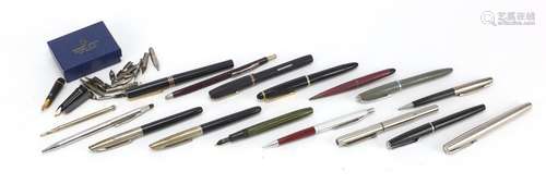 Vintage and later fountain pens and ballpoint pens including Conway Stewart with 14ct gold nib,