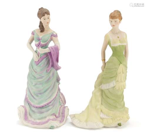 Two Coalport Age of Elegance figurines with boxes including afternoon matinee, the largest 21cm high