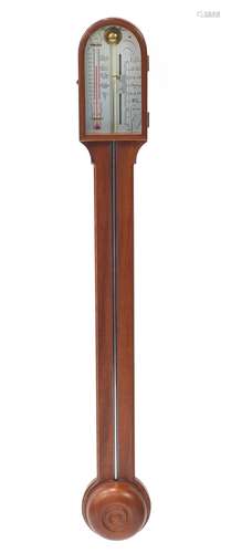 Georgian style mahogany stick barometer thermometer with silvered dial, 90cm high : For Further