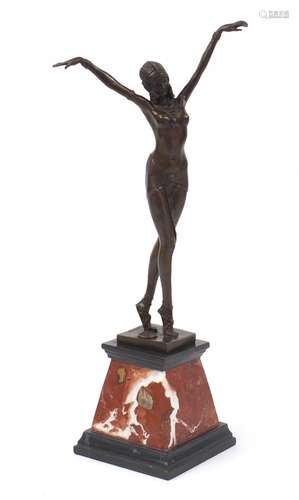 Large patinated bronze study of an Art Deco semi nude dancer in the manner of Dimitri Chiparus,