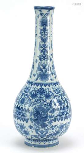 Large Chinese blue and white porcelain vase decorated with flowers and roundels of phoenixes, 40cm