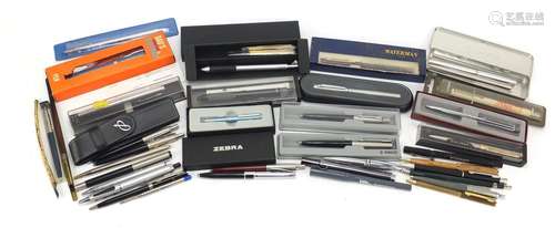 Vintage and later fountain pens, ballpoint pens and propelling pencils including Waterman and Parker