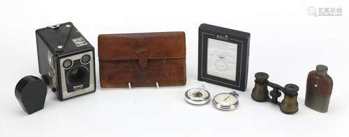 Objects including a flask, French opera glasses, Sekonda stop watch and Kodak camera : For Further