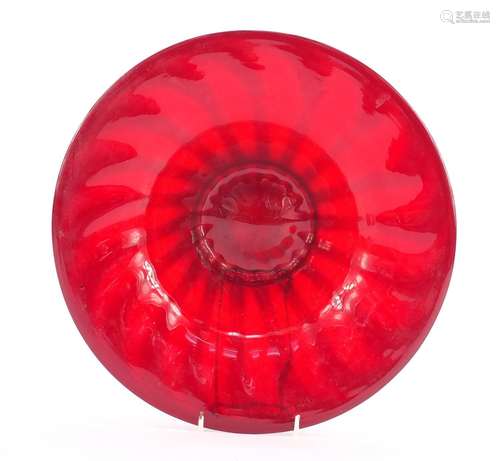 1970's Italian ruby red glass bowl, 33cm in diameter : For Further Condition Reports Please Visit